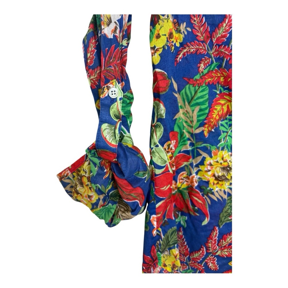 Talbots Blue Tropical Floral Button Up Shirt Resort Vacation Cruise Style Small - Picture 2 of 5